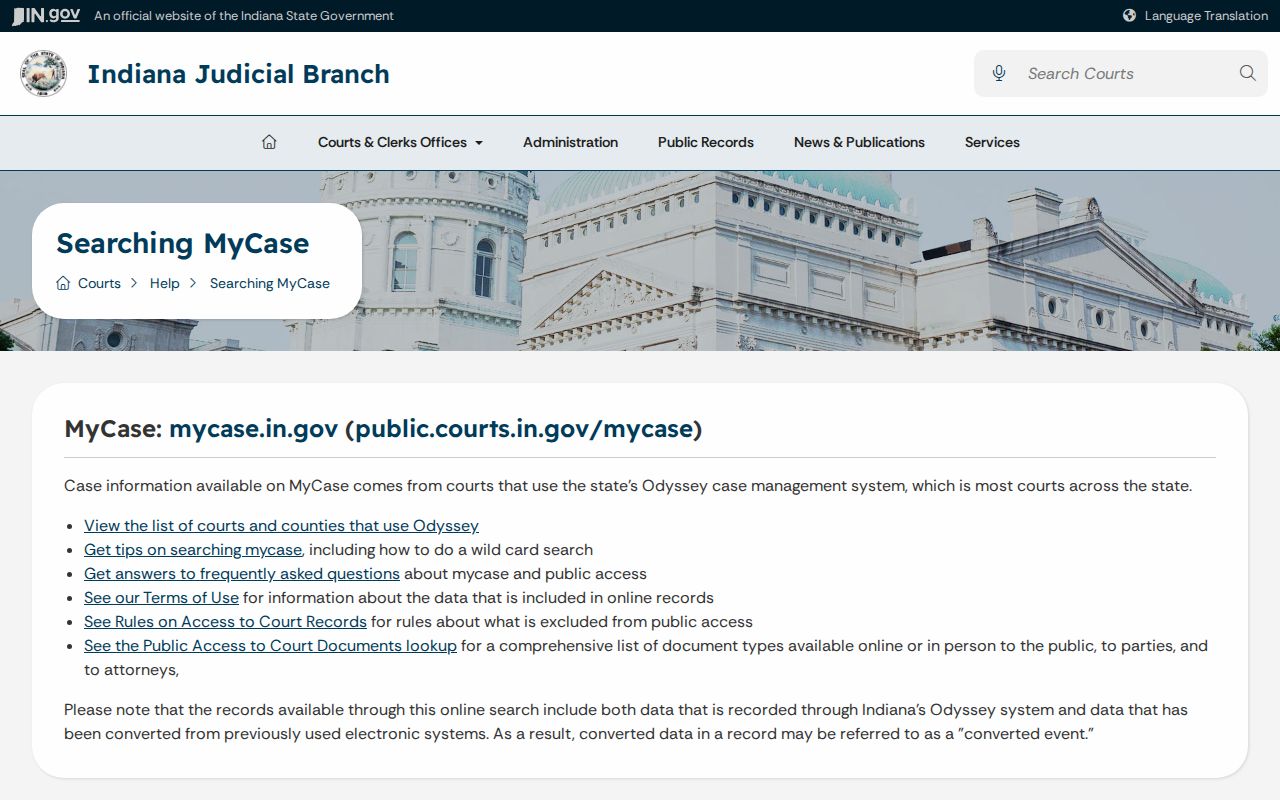 MyCase coverage and converted record limits relevant to Fayette County cases