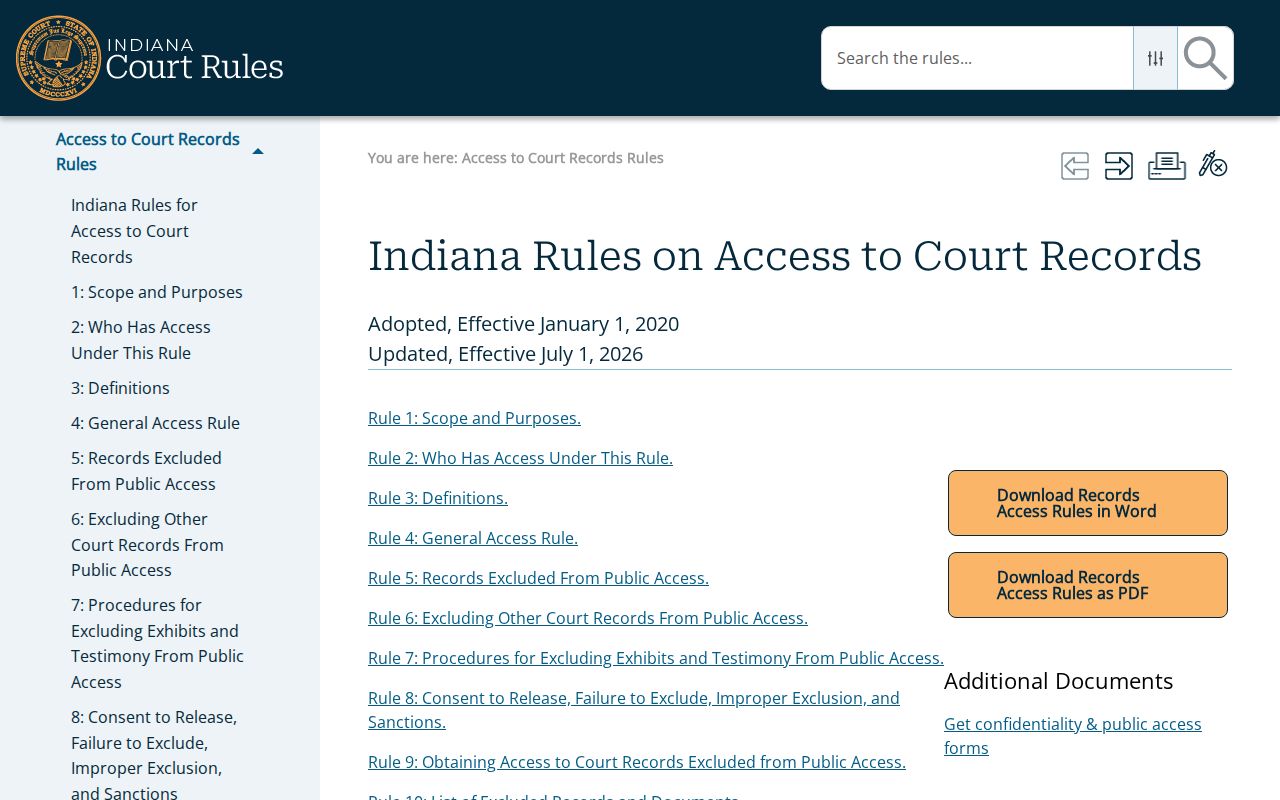 Current Indiana Rules on Access to Court Records