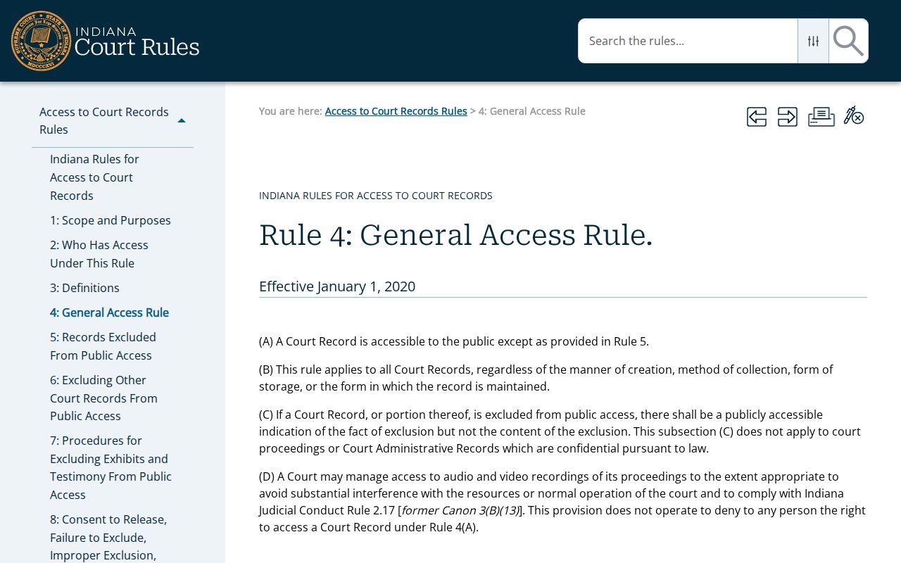 Indiana court record general access rule