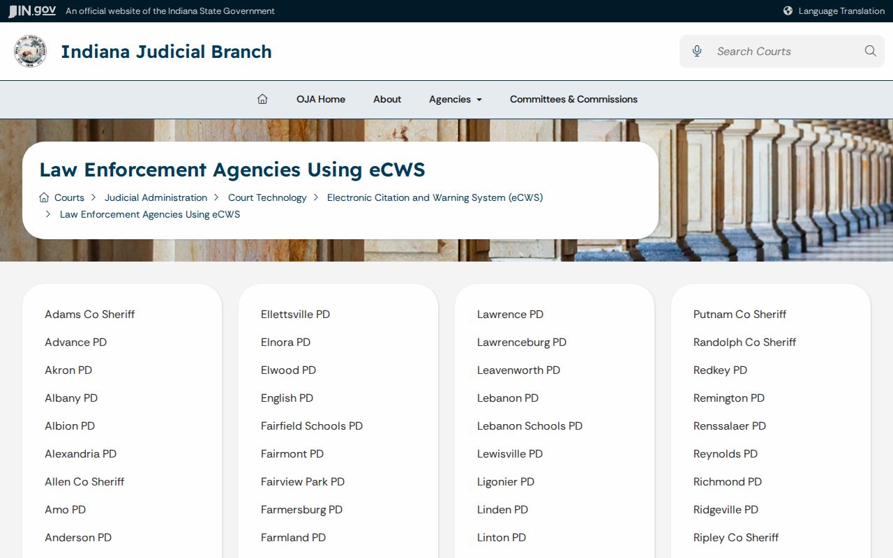 Indiana eCWS list including Fayette County Sheriff