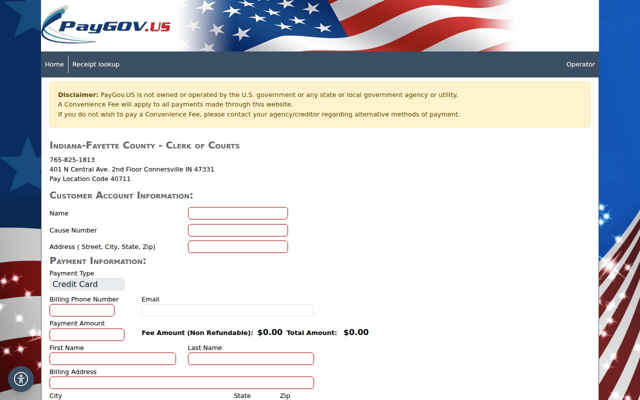 Official Fayette County Clerk payment agency page and contact context
