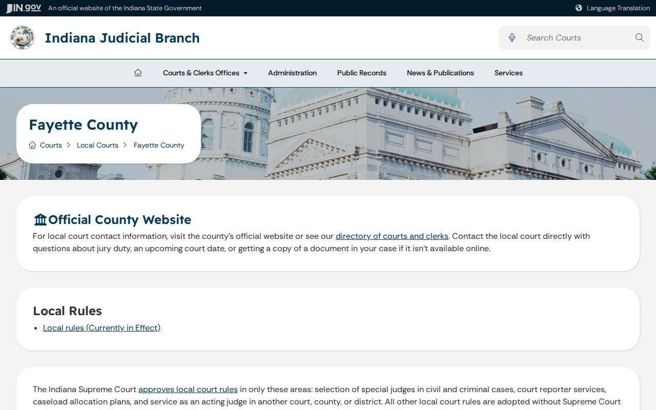 Fayette County court docket judicial branch page